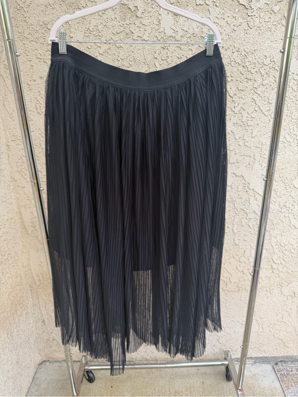 Anthropologie Black Pleated Chiffon Midi Skirt